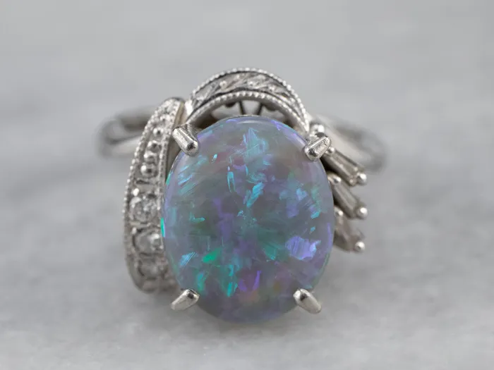 Market Square Jewelers Rings Platinum Black Opal and Diamond Cocktail Ring Market Square Jewelers Rings Platinum Black Opal and Diamond Cocktail Ring