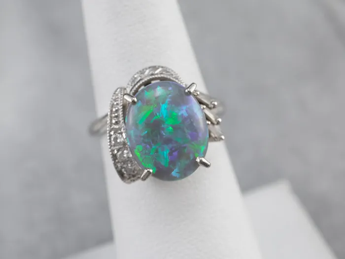 Market Square Jewelers Rings Platinum Black Opal and Diamond Cocktail Ring Market Square Jewelers Rings Platinum Black Opal and Diamond Cocktail Ring