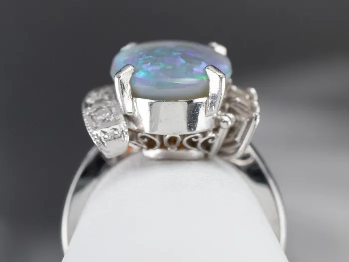 Market Square Jewelers Rings Platinum Black Opal and Diamond Cocktail Ring Market Square Jewelers Rings Platinum Black Opal and Diamond Cocktail Ring