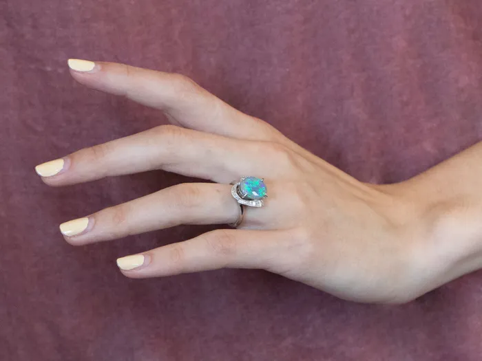 Market Square Jewelers Rings Platinum Black Opal and Diamond Cocktail Ring Market Square Jewelers Rings Platinum Black Opal and Diamond Cocktail Ring