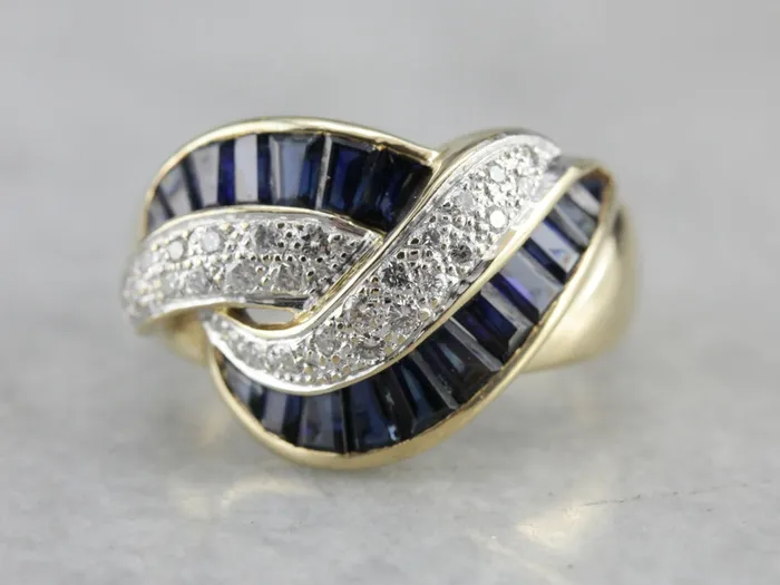 Market Square Jewelers Rings Vintage Designer LeVian Swirl Diamond and Sapphire Ring