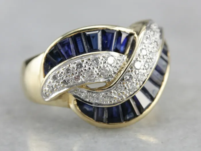 Market Square Jewelers Rings Vintage Designer LeVian Swirl Diamond and Sapphire Ring
