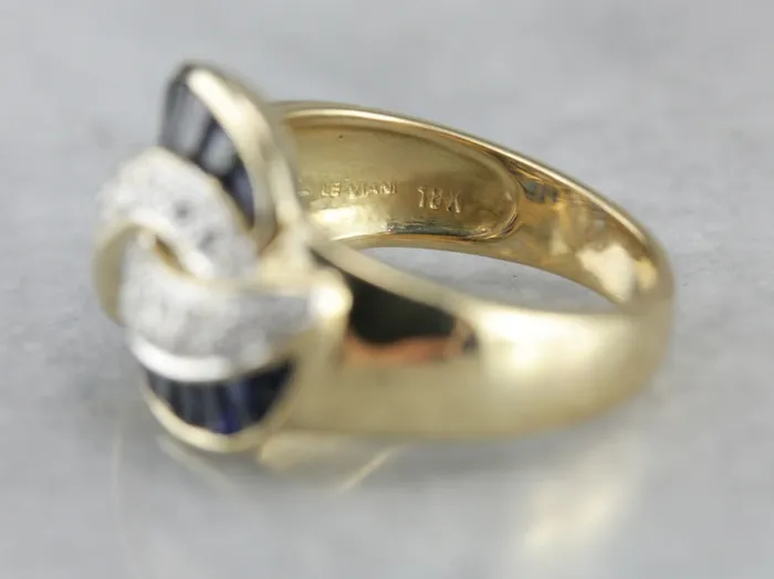 Market Square Jewelers Rings Vintage Designer LeVian Swirl Diamond and Sapphire Ring