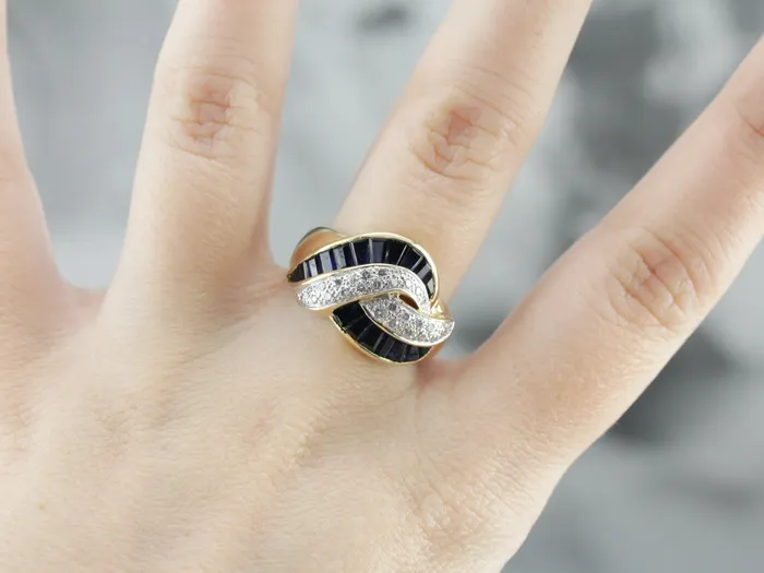 Market Square Jewelers Rings Vintage Designer LeVian Swirl Diamond and Sapphire Ring