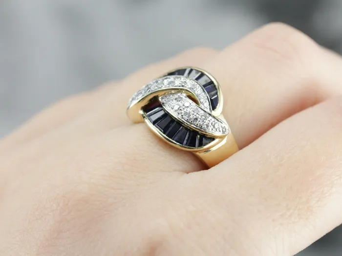 Market Square Jewelers Rings Vintage Designer LeVian Swirl Diamond and Sapphire Ring