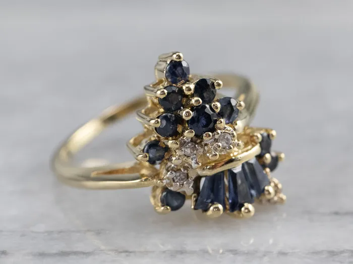 Market Square Jewelers Rings Vintage Sapphire and Diamond Cluster Ring
