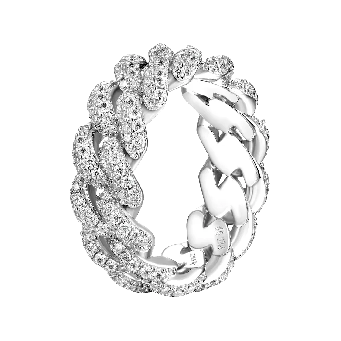 Rings aporro Womens Double Row Iced Cuban Link Ring 9mm
