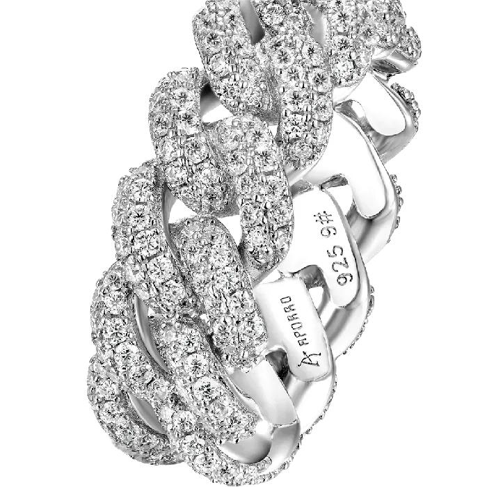 Rings aporro Womens Double Row Iced Cuban Link Ring 9mm