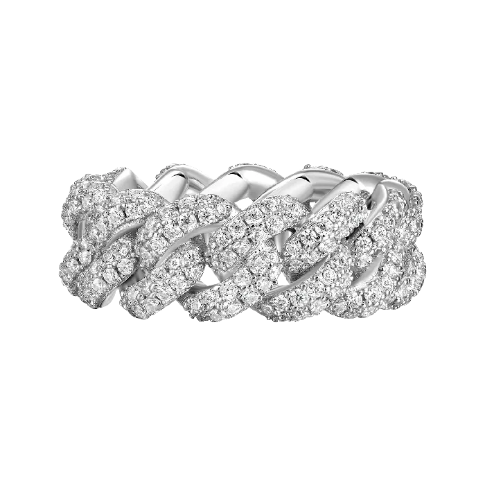 Rings aporro Womens Double Row Iced Cuban Link Ring 9mm