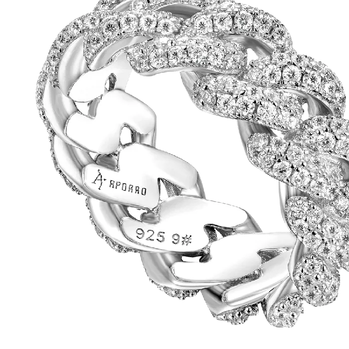 Rings aporro Womens Double Row Iced Cuban Link Ring 9mm