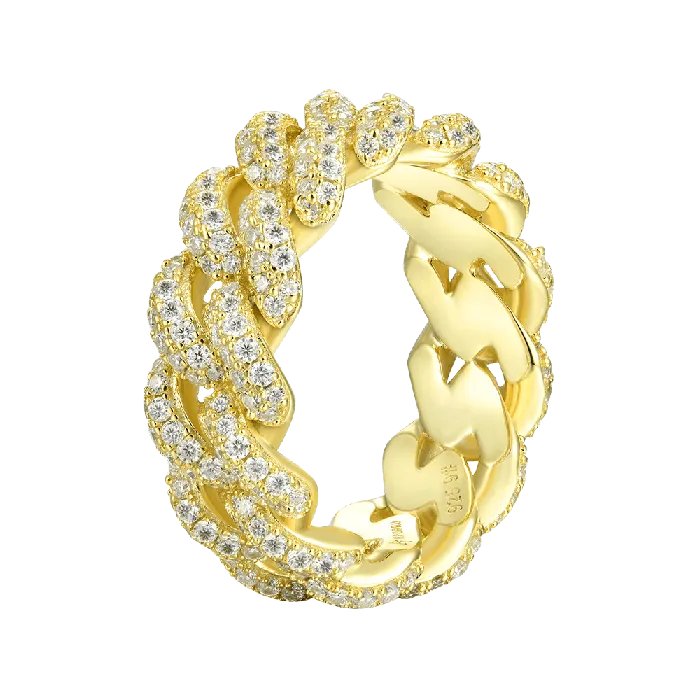 Rings aporro Womens Double Row Iced Cuban Link Ring 9mm