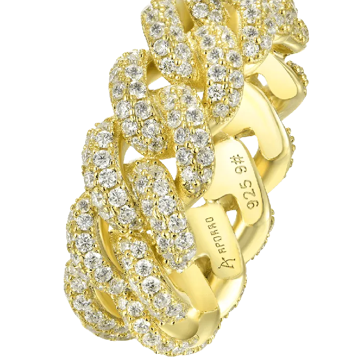 Rings aporro Womens Double Row Iced Cuban Link Ring 9mm