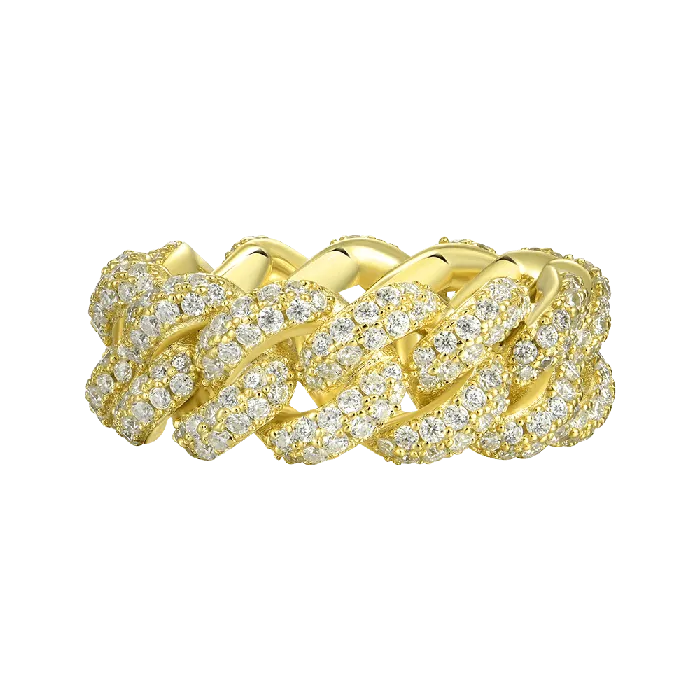 Rings aporro Womens Double Row Iced Cuban Link Ring 9mm
