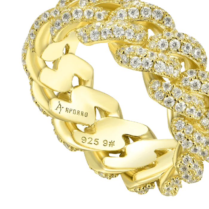 Rings aporro Womens Double Row Iced Cuban Link Ring 9mm