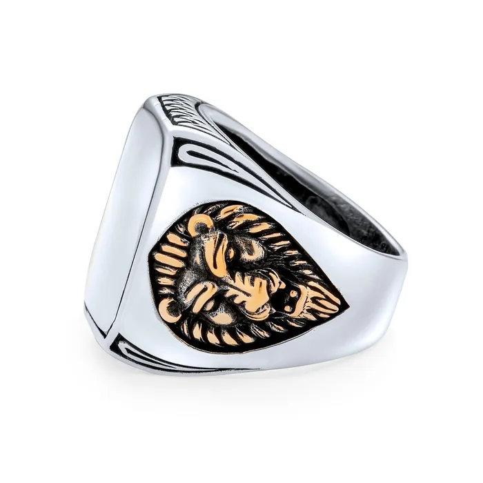 Rings BlingJewelry Wholesale Mens Silver Ring Vintage Lion Signet King of Jungle Rectangle Oxidized 925 Silver Rings BlingJewelry Wholesale Mens Silver Ring Vintage Lion Signet King of Jungle Rectangle Oxidized 925 Silver