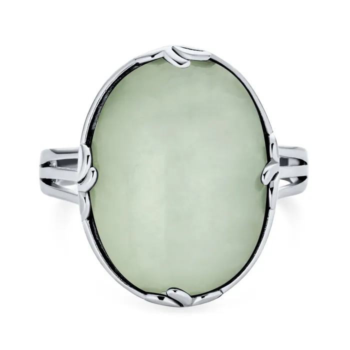 Rings BlingJewelry Wholesale Western Boho Vintage Silver Ring Fleur Dis Lis Gemstone Filigree Oval Armor