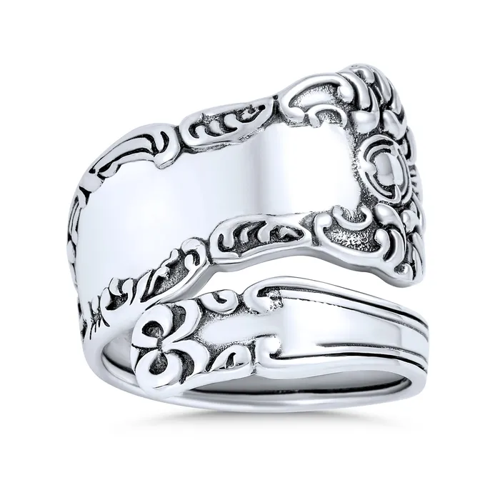 Rings Boho Bypass Spoon Band Silver Ring for Men Oxidized Sterling Adjustable BlingJewelry Wholesale