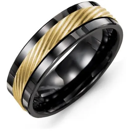 Rings Madani 7mm Black Ceramic 14K Yellow Gold Ring