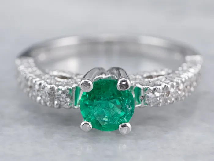 Rings Market Square Jewelers Emerald and Diamond 18K White Gold Ring
