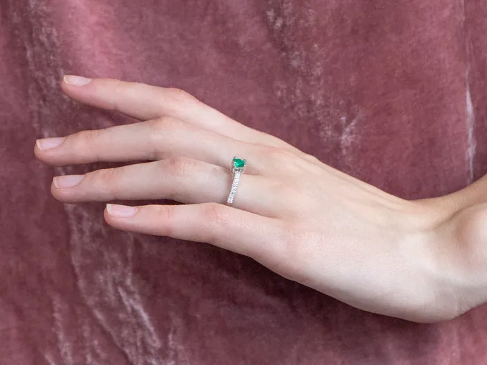 Rings Market Square Jewelers Emerald and Diamond 18K White Gold Ring