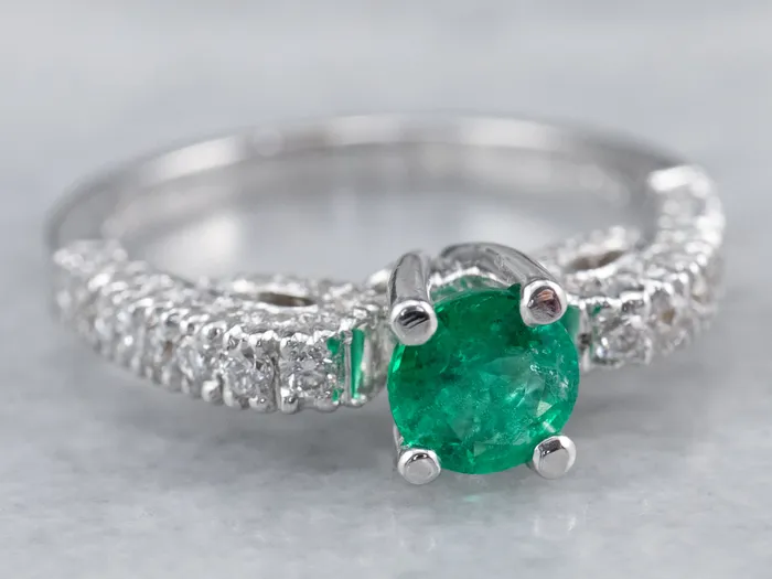 Rings Market Square Jewelers Emerald and Diamond 18K White Gold Ring