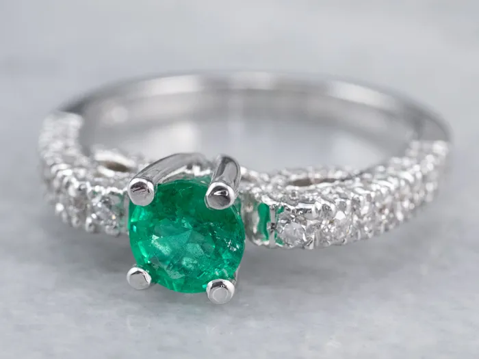 Rings Market Square Jewelers Emerald and Diamond 18K White Gold Ring