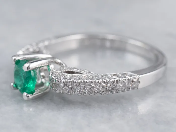 Rings Market Square Jewelers Emerald and Diamond 18K White Gold Ring
