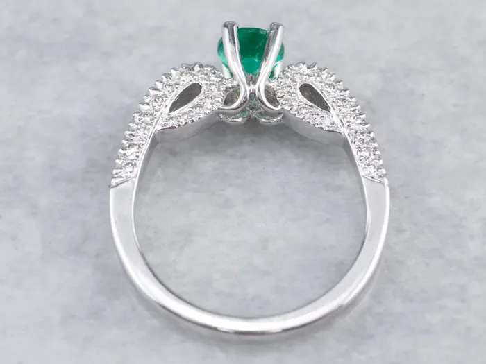 Rings Market Square Jewelers Emerald and Diamond 18K White Gold Ring