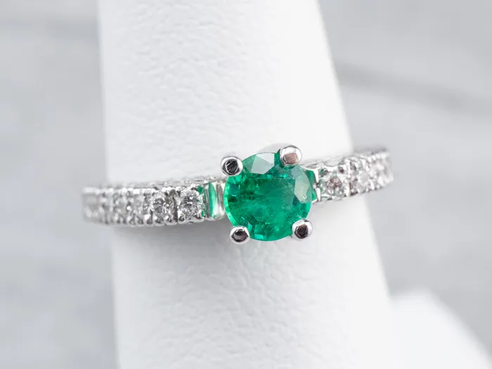 Rings Market Square Jewelers Emerald and Diamond 18K White Gold Ring