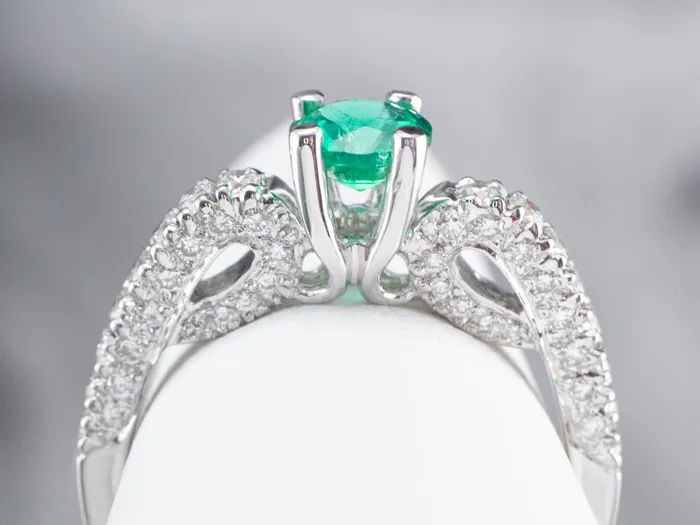 Rings Market Square Jewelers Emerald and Diamond 18K White Gold Ring