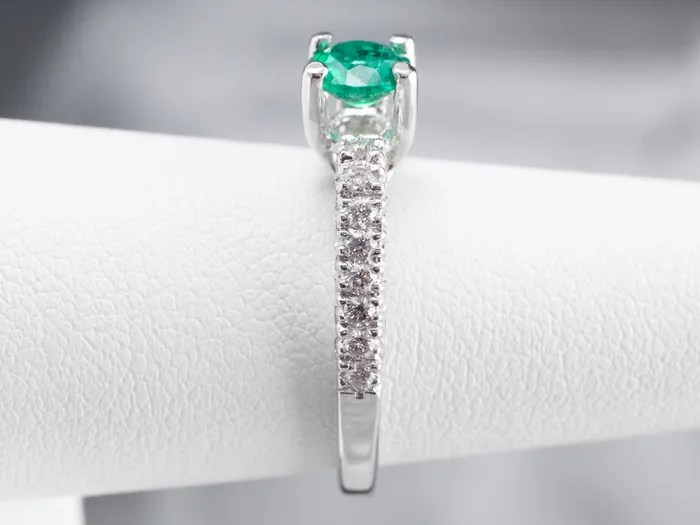 Rings Market Square Jewelers Emerald and Diamond 18K White Gold Ring