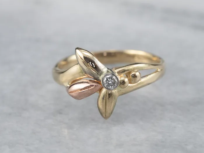 Rings Market Square Jewelers TriColor Gold Diamond Flower Ring