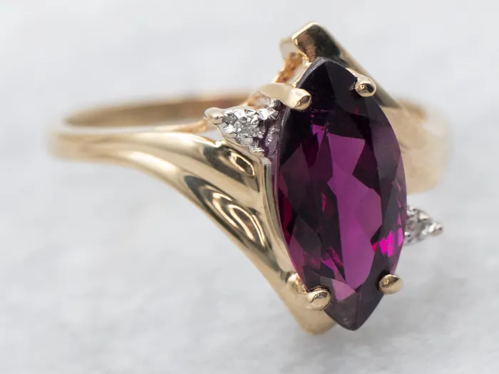 Rings Market Square Jewelers Yellow Gold Marquise Cut Rhodolite Garnet Bypass Ring with Diamond Accents Rings Market Square Jewelers Yellow Gold Marquise Cut Rhodolite Garnet Bypass Ring with Diamond Accents