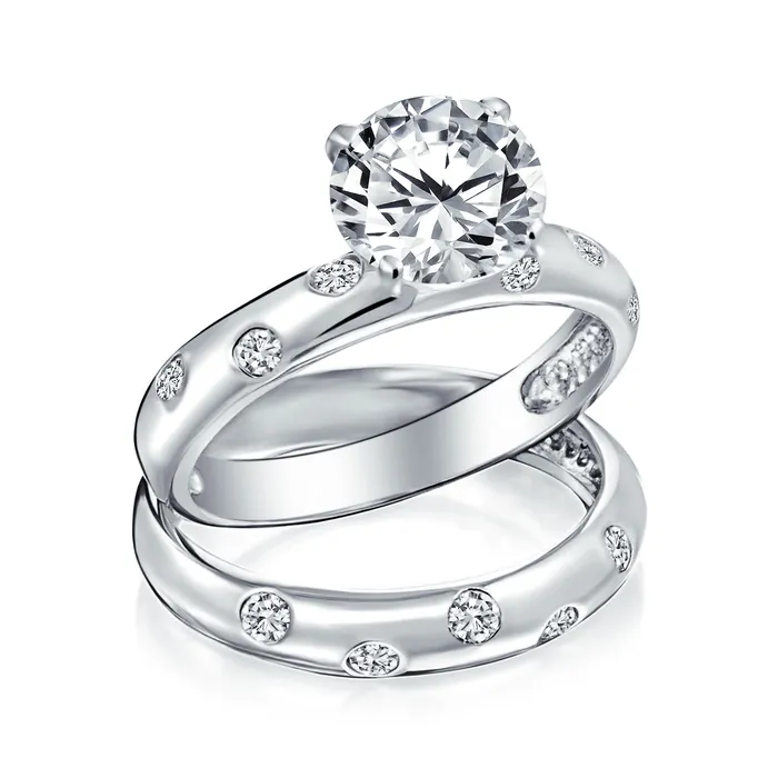 Rings Traditional Etoile Cocktail Statement Ring 2CTW CZ Engagement Wedding Band Set 14K Gold BlingJewelry Wholesale