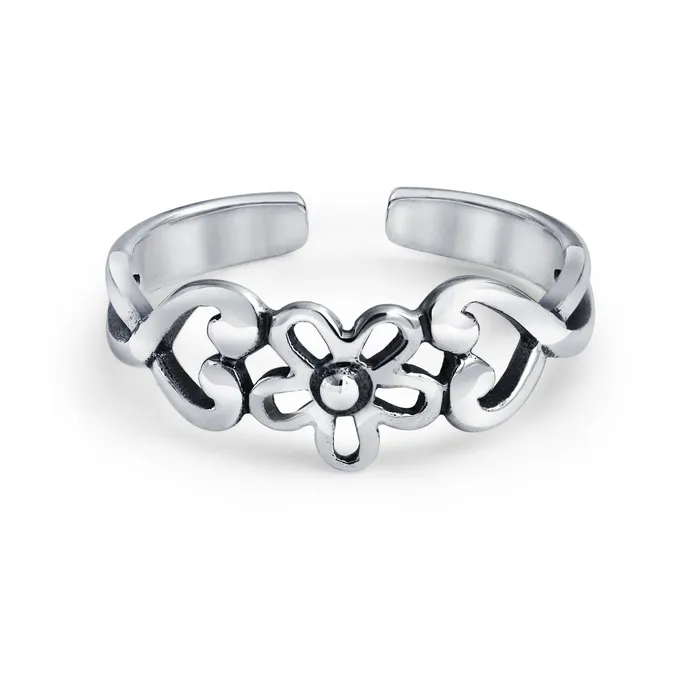 Silver Sterling Toe Ring with Flowers Heart Filigree Design Midi Band BlingJewelry Wholesale Rings Silver Sterling Toe Ring with Flowers Heart Filigree Design Midi Band BlingJewelry Wholesale Rings