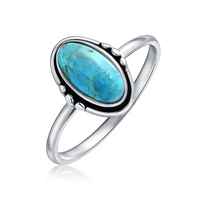 Western Boho Silver Ring with Oval Cabochon Gemstone and Thin Band BlingJewelry Wholesale Rings