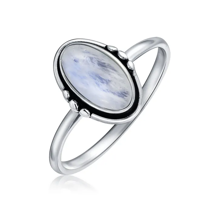 Western Boho Silver Ring with Oval Cabochon Gemstone and Thin Band BlingJewelry Wholesale Rings Western Boho Silver Ring with Oval Cabochon Gemstone and Thin Band BlingJewelry Wholesale Rings