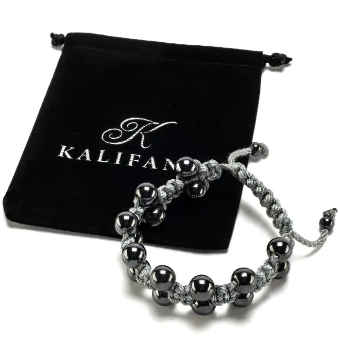 Kalifano Bracelets Hematite 10mm Beads Double Layer Grey Rope Adaptive Bracelet