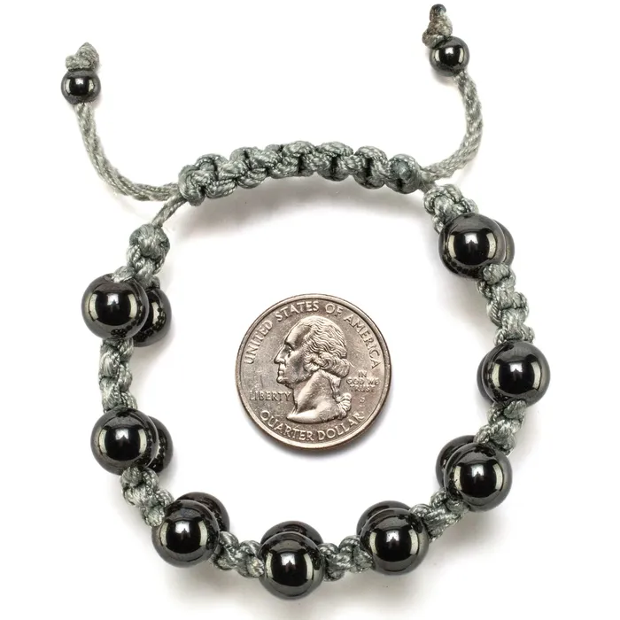 Kalifano Bracelets Hematite 10mm Beads Double Layer Grey Rope Adaptive Bracelet