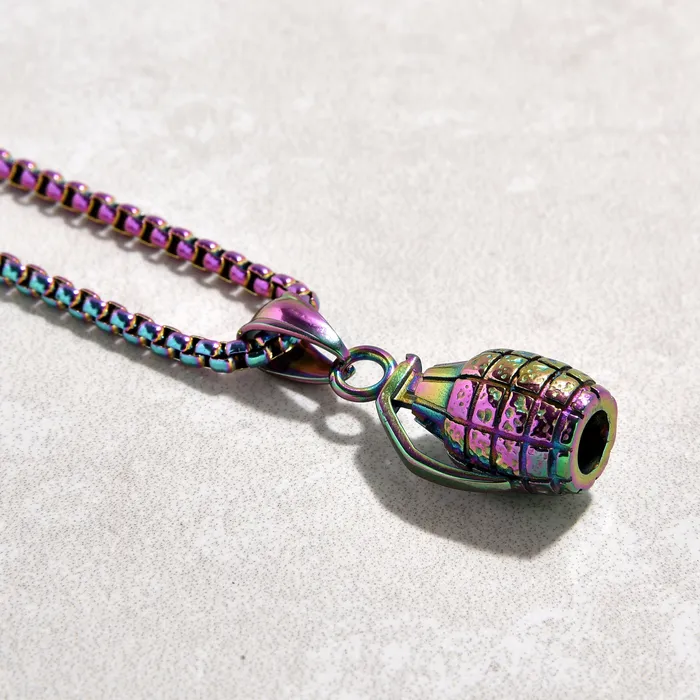 Kalifano Necklaces Aurora Borealis Grenade Steel Hearts Necklace