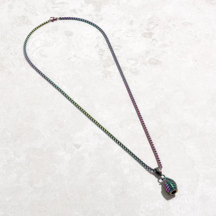 Kalifano Necklaces Aurora Borealis Grenade Steel Hearts Necklace
