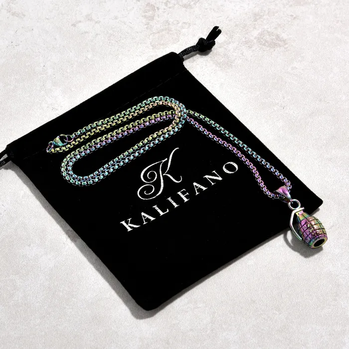 Kalifano Necklaces Aurora Borealis Grenade Steel Hearts Necklace
