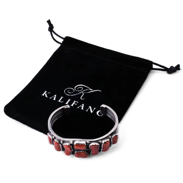 Kalifano Rings Coral USA Native American Made 925 Sterling Silver Cuff