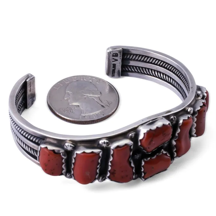 Kalifano Rings Coral USA Native American Made 925 Sterling Silver Cuff
