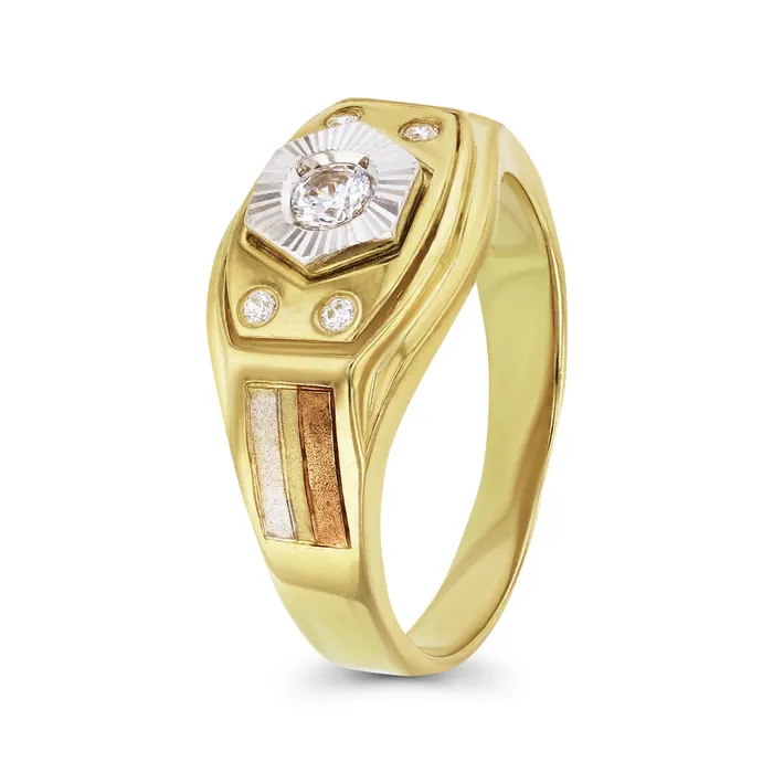 Rings DecadenceJewelry 14K Tricolor Gold Satin Octagon DC Center Mens Ring
