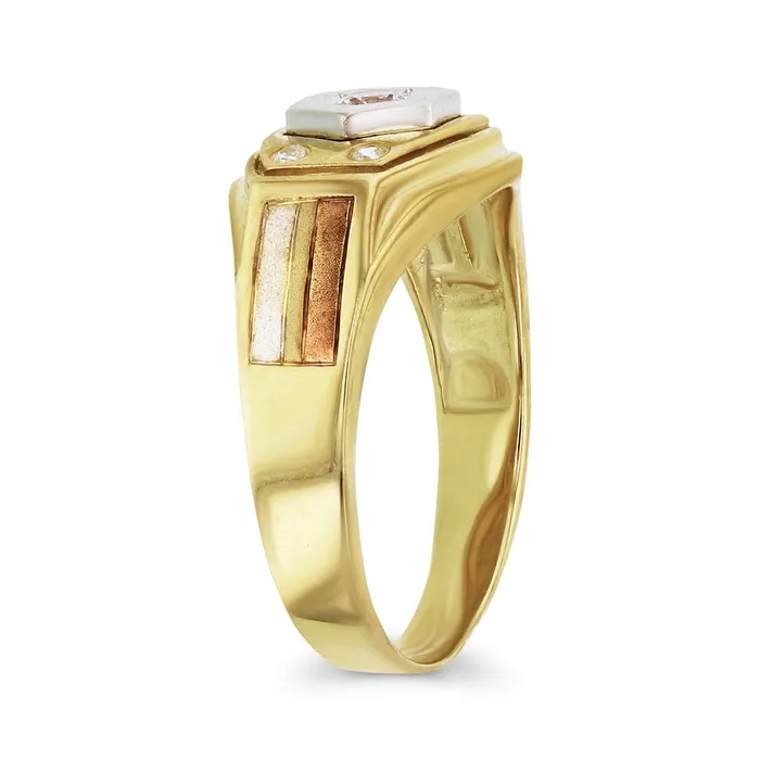 Rings DecadenceJewelry 14K Tricolor Gold Satin Octagon DC Center Mens Ring
